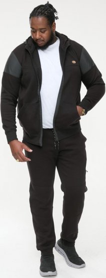 D555 DEAN Couture Zip Through Hoody With Woven Contrast Fabric Trim Black - Herren-sweater und -hoodies - Herren-Sweater und -Hoodies in großen Größen