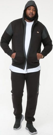 D555 DEAN Couture Zip Through Hoody With Woven Contrast Fabric Trim Black - Herren-sweater und -hoodies - Herren-Sweater und -Hoodies in großen Größen