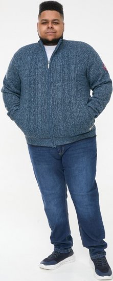 D555 ECCLES Cable Knitted Zip Through Sweater With Bonded Check Lining Denim Marl - Herren-sweater und -hoodies - Herren-Sweater und -Hoodies in großen Größen