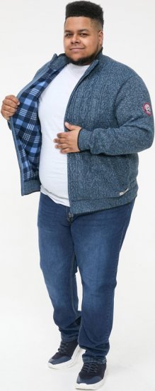 D555 ECCLES Cable Knitted Zip Through Sweater With Bonded Check Lining Denim Marl - Herren-sweater und -hoodies - Herren-Sweater und -Hoodies in großen Größen