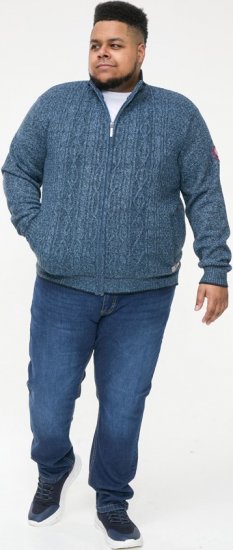 D555 ECCLES Cable Knitted Zip Through Sweater With Bonded Check Lining Denim Marl - Herren-sweater und -hoodies - Herren-Sweater und -Hoodies in großen Größen
