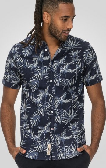 D555 Truro Hawaiian AOP Short Sleeve Button Down Collar Shirt Navy - Herrenhemden - Herrenhemden in großen Größen