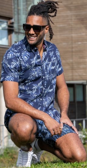 D555 Truro Hawaiian AOP Short Sleeve Button Down Collar Shirt Navy - Herrenhemden - Herrenhemden in großen Größen