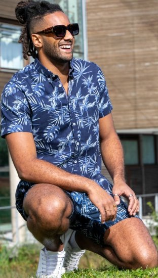 D555 Truro Hawaiian AOP Short Sleeve Button Down Collar Shirt Navy - Herrenhemden - Herrenhemden in großen Größen