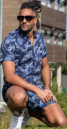 D555 Truro Hawaiian AOP Short Sleeve Button Down Collar Shirt Navy - Herrenhemden - Herrenhemden in großen Größen