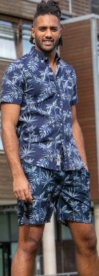 D555 Truro Hawaiian AOP Short Sleeve Button Down Collar Shirt Navy - Herrenhemden - Herrenhemden in großen Größen