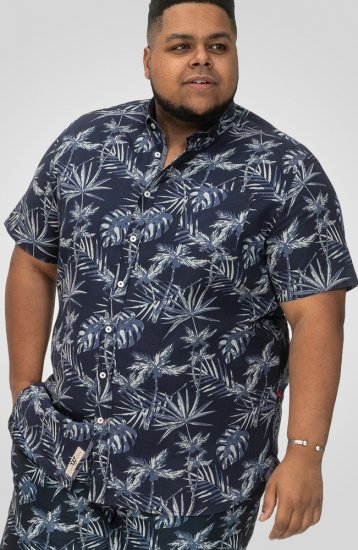 D555 Truro Hawaiian AOP Short Sleeve Button Down Collar Shirt Navy - Herrenhemden - Herrenhemden in großen Größen