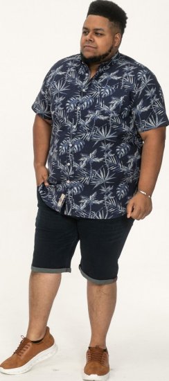 D555 Truro Hawaiian AOP Short Sleeve Button Down Collar Shirt Navy - Herrenhemden - Herrenhemden in großen Größen