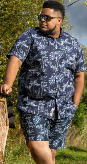 D555 Truro Hawaiian AOP Short Sleeve Button Down Collar Shirt Navy - Herrenhemden - Herrenhemden in großen Größen