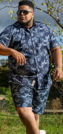 D555 Truro Hawaiian AOP Short Sleeve Button Down Collar Shirt Navy - Herrenhemden - Herrenhemden in großen Größen