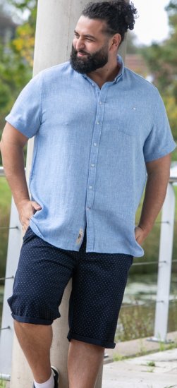 D555 Falmouth 1 Linen Mix Short Sleeve Shirt With Button Down Blue - Herrenhemden - Herrenhemden in großen Größen