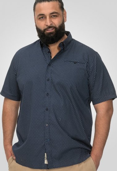 D555 Norwich Short Sleeve Micro AOP Shirt With Hidden Button Down Navy - Herrenhemden - Herrenhemden in großen Größen