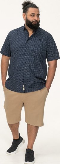 D555 Norwich Short Sleeve Micro AOP Shirt With Hidden Button Down Navy - Herrenhemden - Herrenhemden in großen Größen