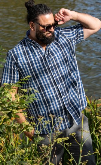 D555 Walsall Button Down Collar Short Sleeve Shirt Navy Shirt - Herrenhemden - Herrenhemden in großen Größen