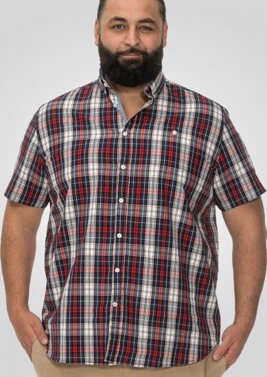 D555 Shields Button Down Collar Short Sleeve Shirt With Pocket Red Check - Herrenhemden - Herrenhemden in großen Größen