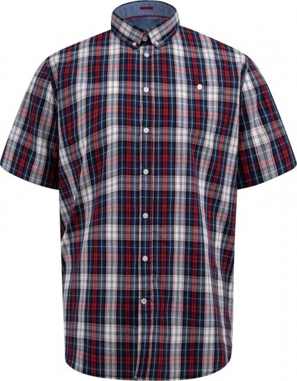 D555 Shields Button Down Collar Short Sleeve Shirt With Pocket Red Check - Herrenhemden - Herrenhemden in großen Größen
