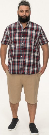 D555 Shields Button Down Collar Short Sleeve Shirt With Pocket Red Check - Herrenhemden - Herrenhemden in großen Größen