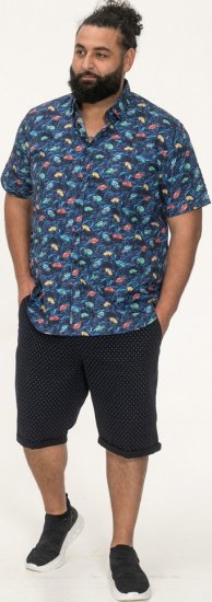 D555 Hartlepool Short Sleeve Vintage Car AOP Stretch Shirt Blue - Herrenhemden - Herrenhemden in großen Größen