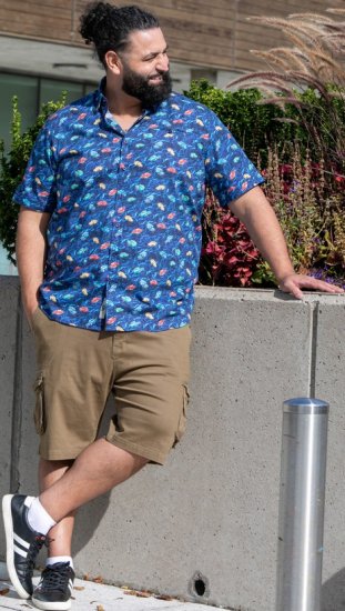 D555 Hartlepool Short Sleeve Vintage Car AOP Stretch Shirt Blue - Herrenhemden - Herrenhemden in großen Größen