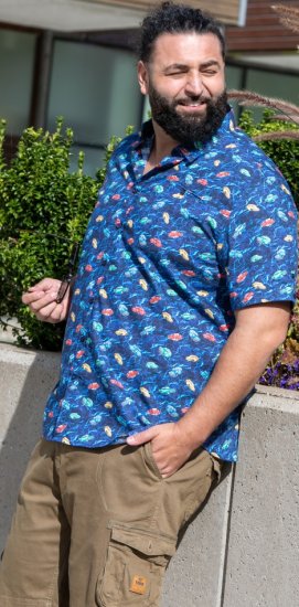 D555 Hartlepool Short Sleeve Vintage Car AOP Stretch Shirt Blue - Herrenhemden - Herrenhemden in großen Größen