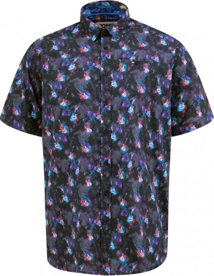 D555 Farnborough Short Sleeve Guitar AOP Shirt With Hidden Button Down Black - Herrenhemden - Herrenhemden in großen Größen