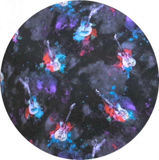 D555 Farnborough Short Sleeve Guitar AOP Shirt With Hidden Button Down Black - Herrenhemden - Herrenhemden in großen Größen