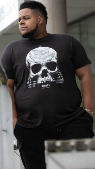 D555 Hucknall Skull Monochrome Printed Crew Neck T-shirt Washed Black - Herren-T-Shirts - Herren-T-Shirts in großen Größen