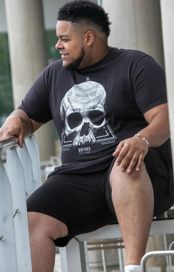 D555 Hucknall Skull Monochrome Printed Crew Neck T-shirt Washed Black - Herren-T-Shirts - Herren-T-Shirts in großen Größen