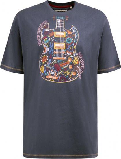 D555 Stockport Multi Coloured Guitar Printed T-Shirt Denim - Herren-T-Shirts - Herren-T-Shirts in großen Größen