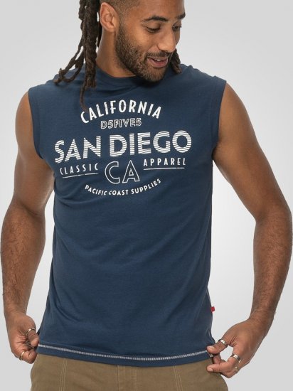 D555 Havant San Diego Printed Sleeveless T-Shirt French Navy - Herren-T-Shirts - Herren-T-Shirts in großen Größen