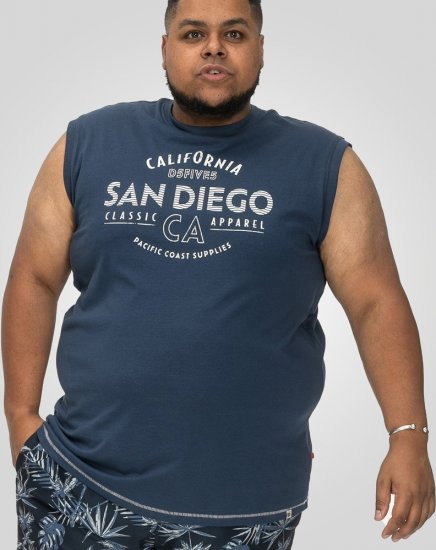 D555 Havant San Diego Printed Sleeveless T-Shirt French Navy - Herren-T-Shirts - Herren-T-Shirts in großen Größen