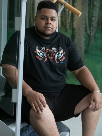 D555 Leamington Tiger Eyes Printed Crew Neck T-shirt Black - Herren-T-Shirts - Herren-T-Shirts in großen Größen
