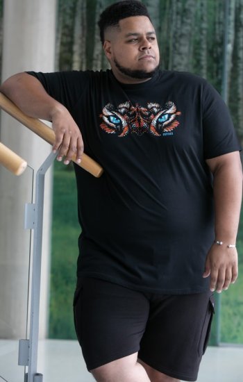 D555 Leamington Tiger Eyes Printed Crew Neck T-shirt Black - Herren-T-Shirts - Herren-T-Shirts in großen Größen