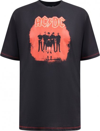 D555 Uxbridge Official ACDC Band Printed Crew Neck T-Shirt Washed Black - Herren-T-Shirts - Herren-T-Shirts in großen Größen