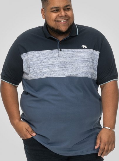 D555 Leeds Cut And Sew Polo With Jacquard Collar And Cuffs Navy - Polo-shirts für herren - Polo-Shirts für Herren in großen Größen
