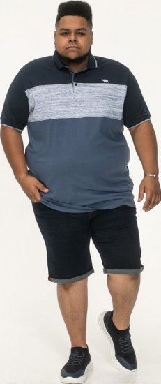D555 Leeds Cut And Sew Polo With Jacquard Collar And Cuffs Navy - Polo-shirts für herren - Polo-Shirts für Herren in großen Größen