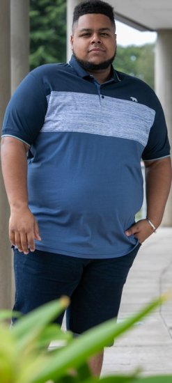 D555 Leeds Cut And Sew Polo With Jacquard Collar And Cuffs Navy - Polo-shirts für herren - Polo-Shirts für Herren in großen Größen