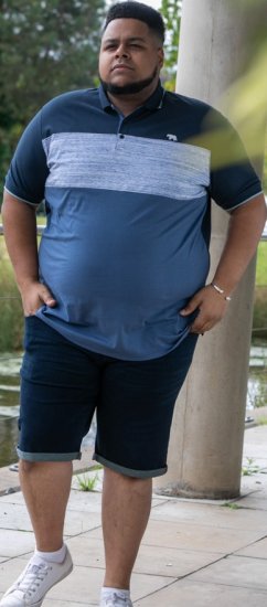 D555 Leeds Cut And Sew Polo With Jacquard Collar And Cuffs Navy - Polo-shirts für herren - Polo-Shirts für Herren in großen Größen