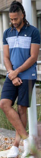 D555 Leeds Cut And Sew Polo With Jacquard Collar And Cuffs Navy - Polo-shirts für herren - Polo-Shirts für Herren in großen Größen