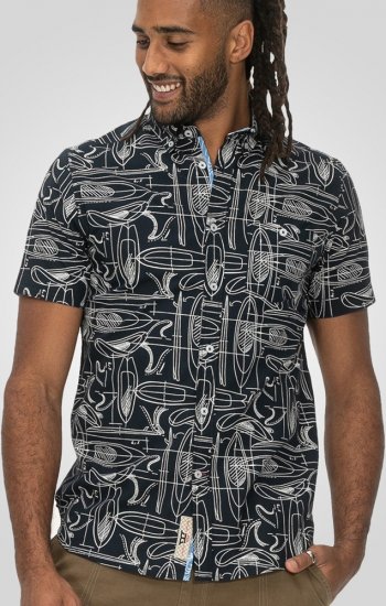 D555 Worthing Surf AOP Short Sleeve Button Down Collar Shirt Navy - Herrenhemden - Herrenhemden in großen Größen