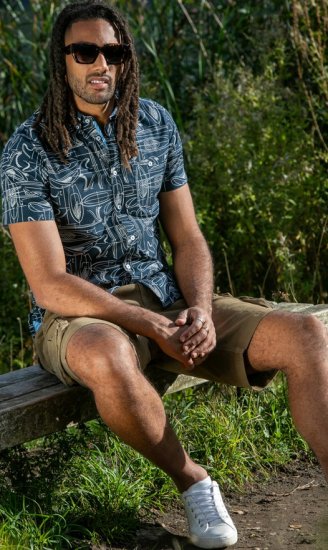 D555 Worthing Surf AOP Short Sleeve Button Down Collar Shirt Navy - Herrenhemden - Herrenhemden in großen Größen