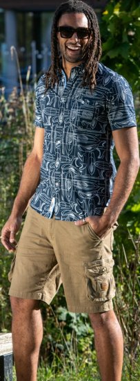 D555 Worthing Surf AOP Short Sleeve Button Down Collar Shirt Navy - Herrenhemden - Herrenhemden in großen Größen