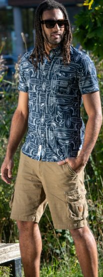 D555 Worthing Surf AOP Short Sleeve Button Down Collar Shirt Navy - Herrenhemden - Herrenhemden in großen Größen