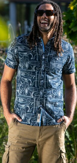D555 Worthing Surf AOP Short Sleeve Button Down Collar Shirt Navy - Herrenhemden - Herrenhemden in großen Größen