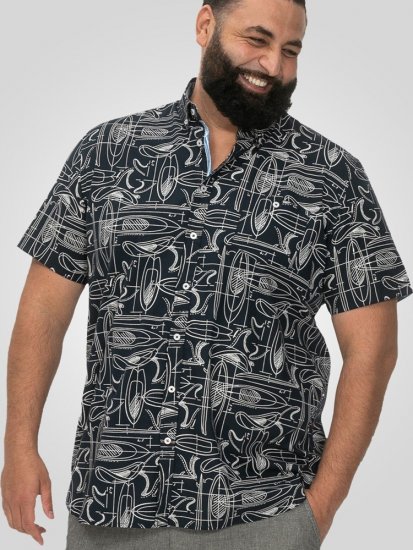 D555 Worthing Surf AOP Short Sleeve Button Down Collar Shirt Navy - Herrenhemden - Herrenhemden in großen Größen