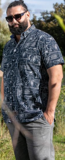 D555 Worthing Surf AOP Short Sleeve Button Down Collar Shirt Navy - Herrenhemden - Herrenhemden in großen Größen