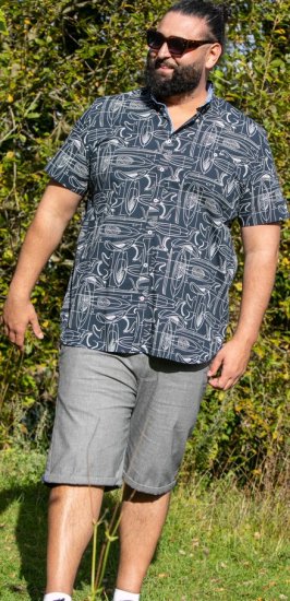 D555 Worthing Surf AOP Short Sleeve Button Down Collar Shirt Navy - Herrenhemden - Herrenhemden in großen Größen