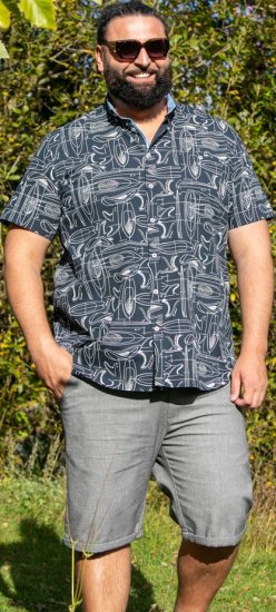 D555 Worthing Surf AOP Short Sleeve Button Down Collar Shirt Navy - Herrenhemden - Herrenhemden in großen Größen