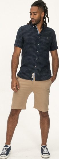 D555 Pontefract Jacquard Linen Mix Short Sleeve Shirt With Button Down Navy - Herrenhemden - Herrenhemden in großen Größen