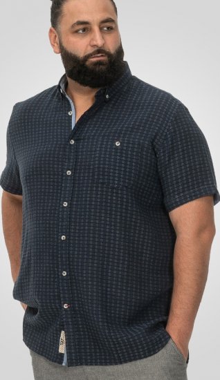 D555 Pontefract Jacquard Linen Mix Short Sleeve Shirt With Button Down Navy - Herrenhemden - Herrenhemden in großen Größen